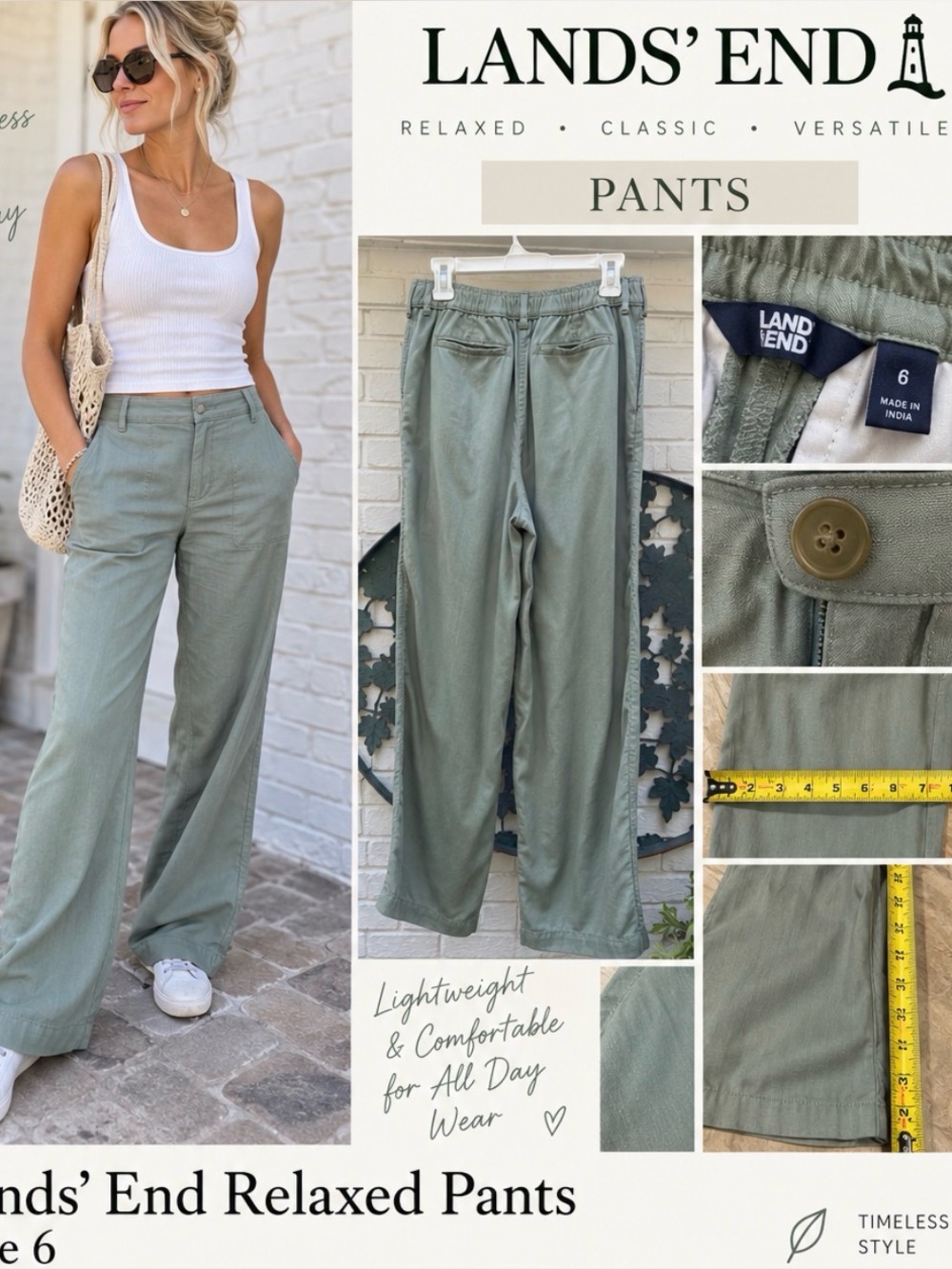 Lands' End relaxed Wide-Leg Pants in Sage Green 6